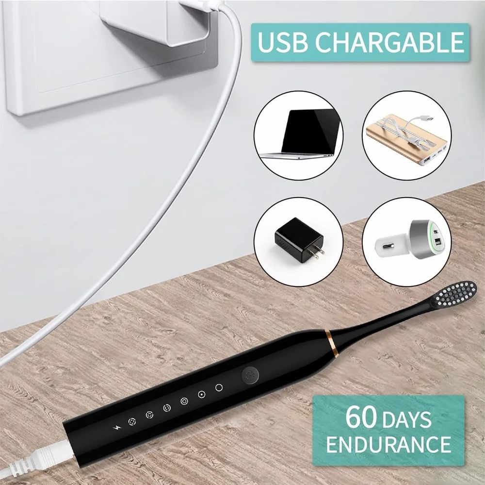 Sonic Electric Rechargeable Toothbrush for Adults (5 Modes, Extra Soft Bristles, 2-Min Timer