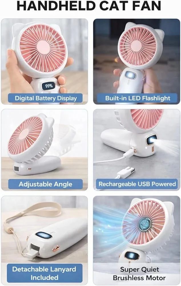 Mini Portable Usb Hand Fan with LED light, Handheld