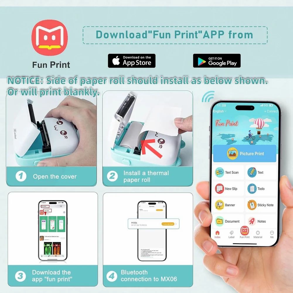 Portable Inkfree kids Printer for Android & iOS System Bluetooth Thermal Printer
